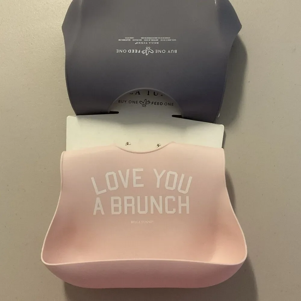 Bella Tunno Miss Mess + Love you a Brunch Wonder Bib Set Gray Pink New